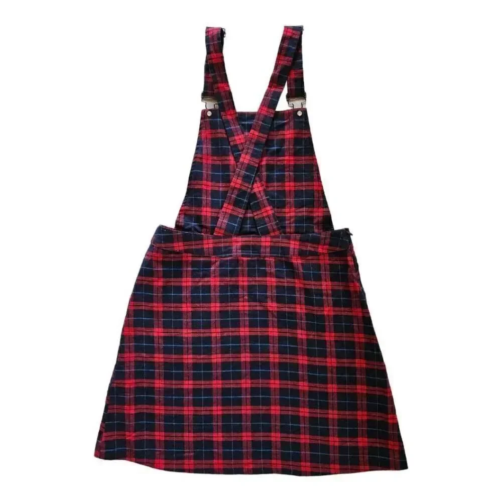 Allegra K Women's Adjustable Strap Above Knee Plaid Printed Overall Dress Suspen